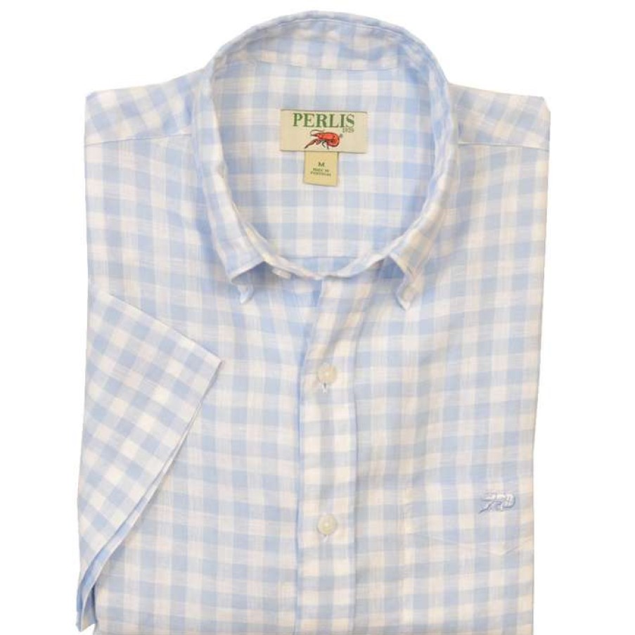 Crawfish * | Classical Crawfish 100% Linen Gingham Standard Fit Sport Shirt