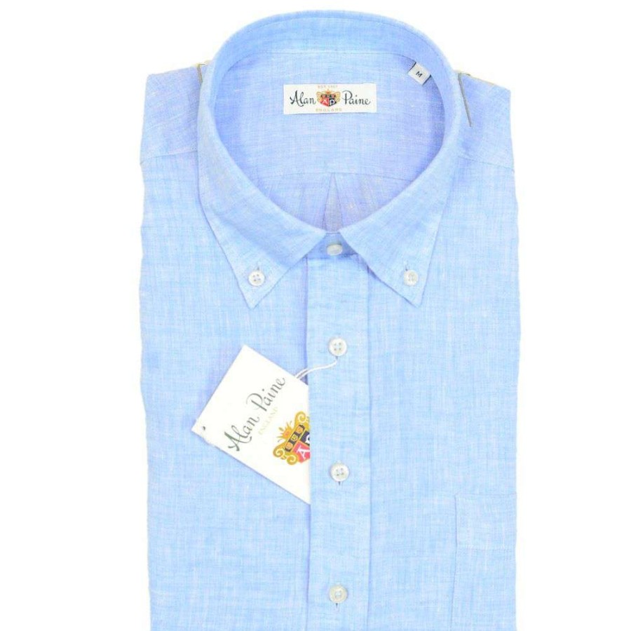 Men * | Discounts 100% Linen Classic Fit Sport Shirt By Alan Paine