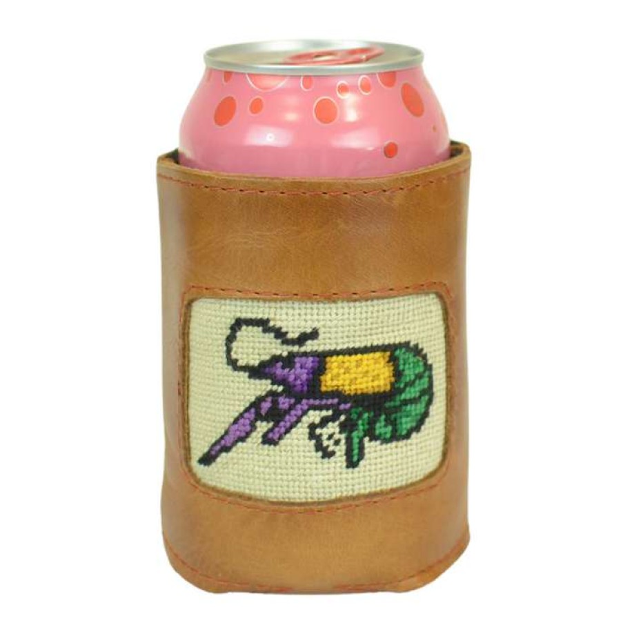 Crawfish * | Official Crawfish Tri Color Mardi Gras Needlepoint Can Cooler By Smathers & Branson