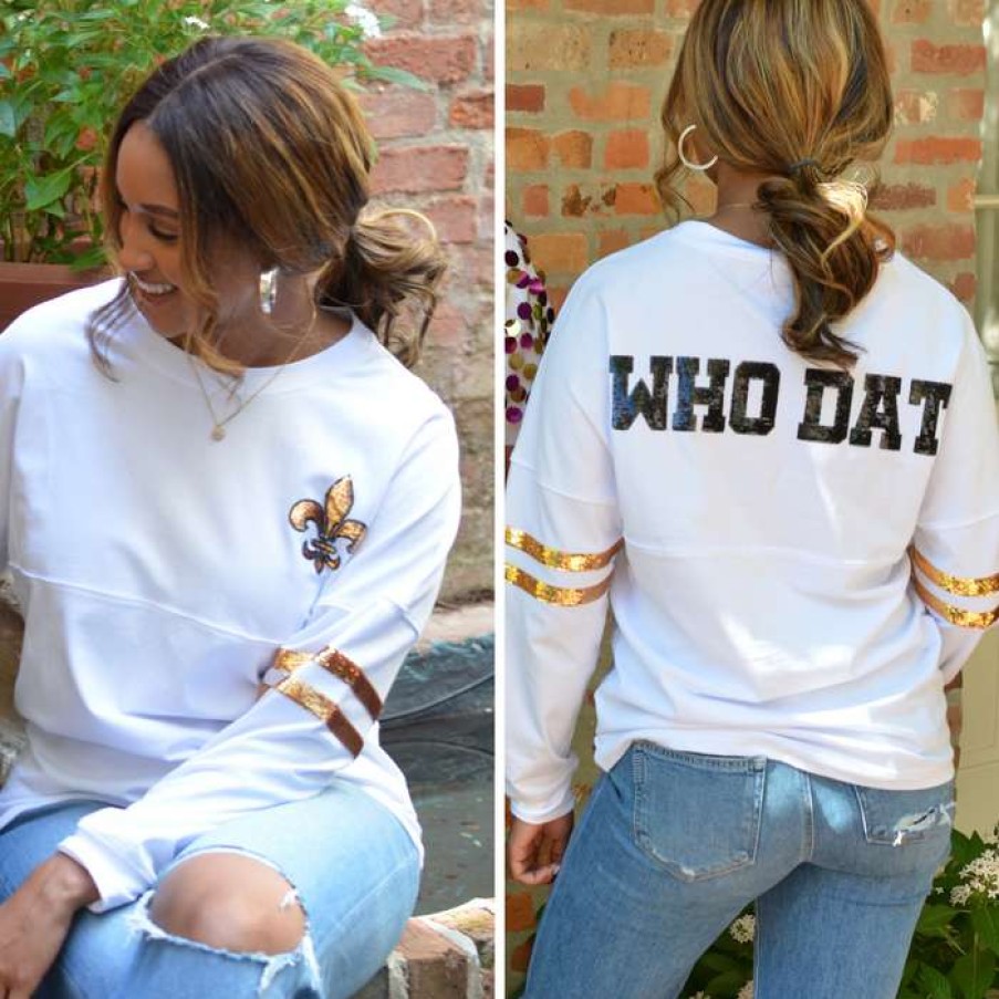 Women * | Classical Ladies Who Dat Sparkle Tee By Sparkle City White/Black/Gold