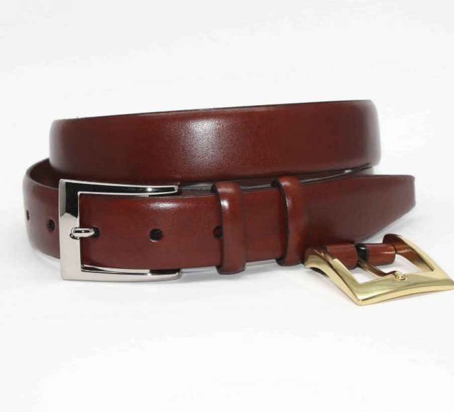 Men * | Hot Selling Italian Calfskin Dress Belt By Torino Lt Brown