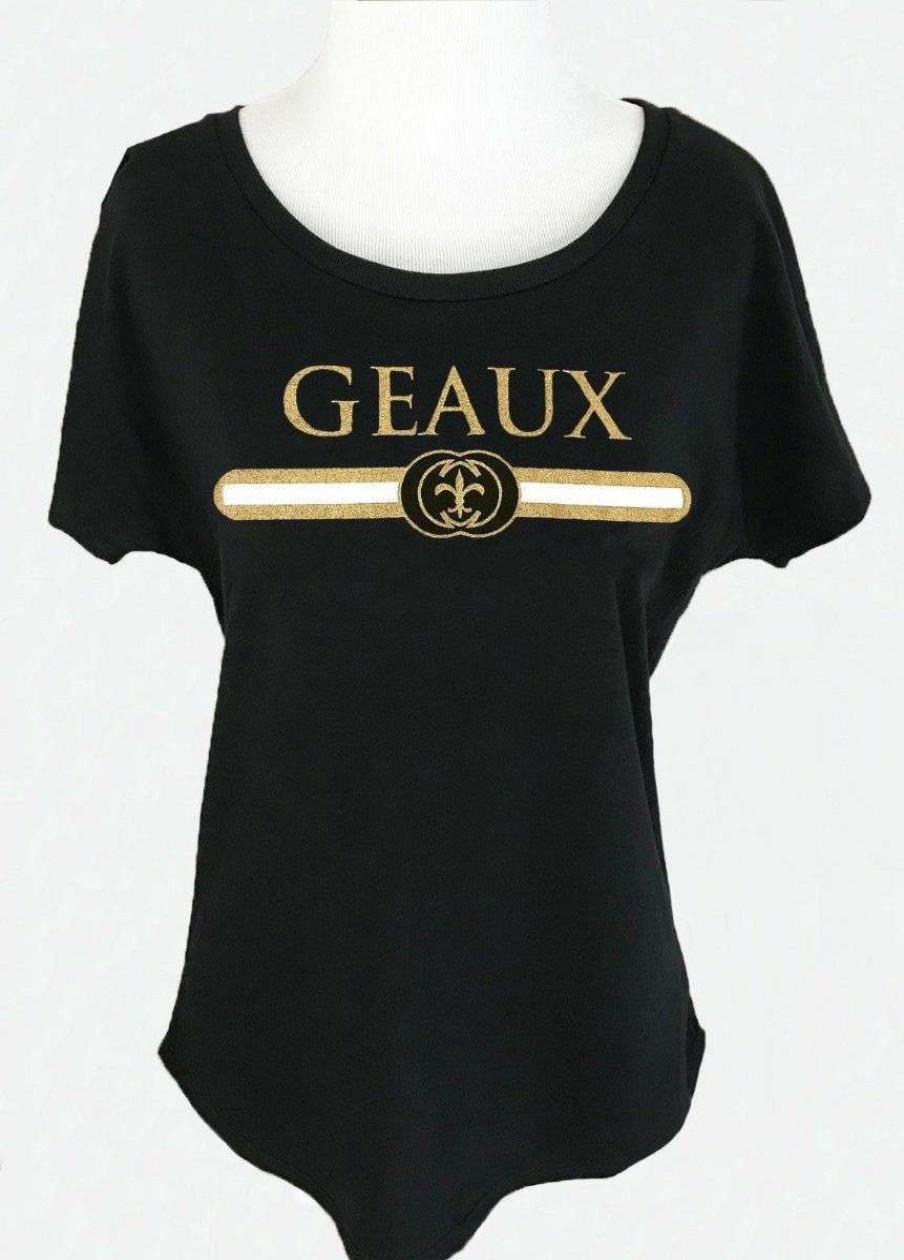 Women * | Latest Ladies Geaux Black & Gold Gameday Tee By Sarah Ott Black/White/Gold