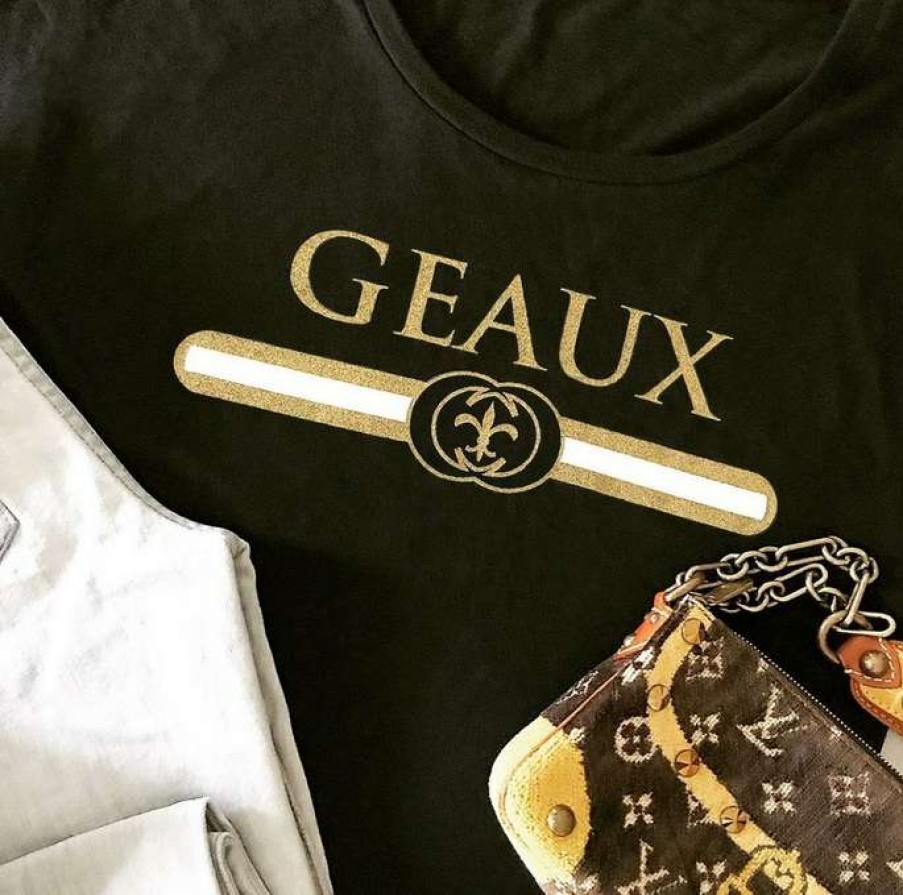 Women * | Latest Ladies Geaux Black & Gold Gameday Tee By Sarah Ott Black/White/Gold