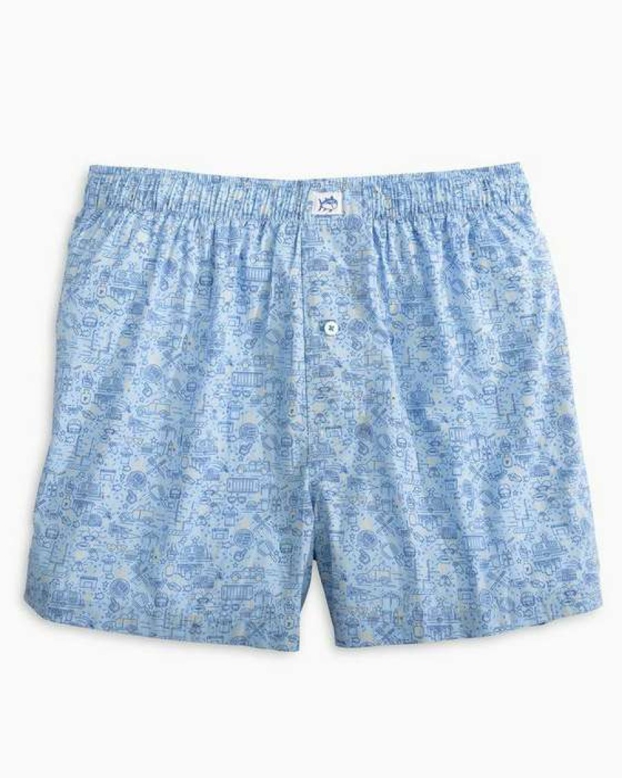 Men * | Best Quality Tailgate Sleep Repeat Boxer Shorts By Southern Tide Sky Blue