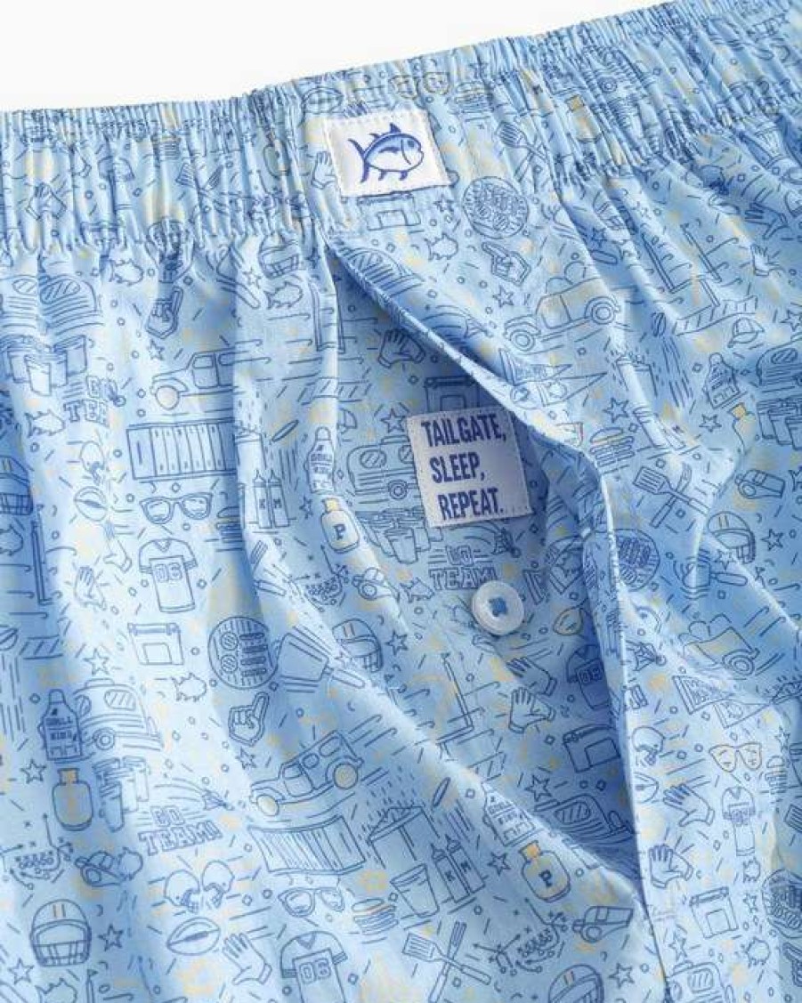 Men * | Best Quality Tailgate Sleep Repeat Boxer Shorts By Southern Tide Sky Blue