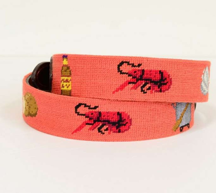 Men * | Discounts Crawfish Boil Needlepoint Belt By Smathers & Branson Melon