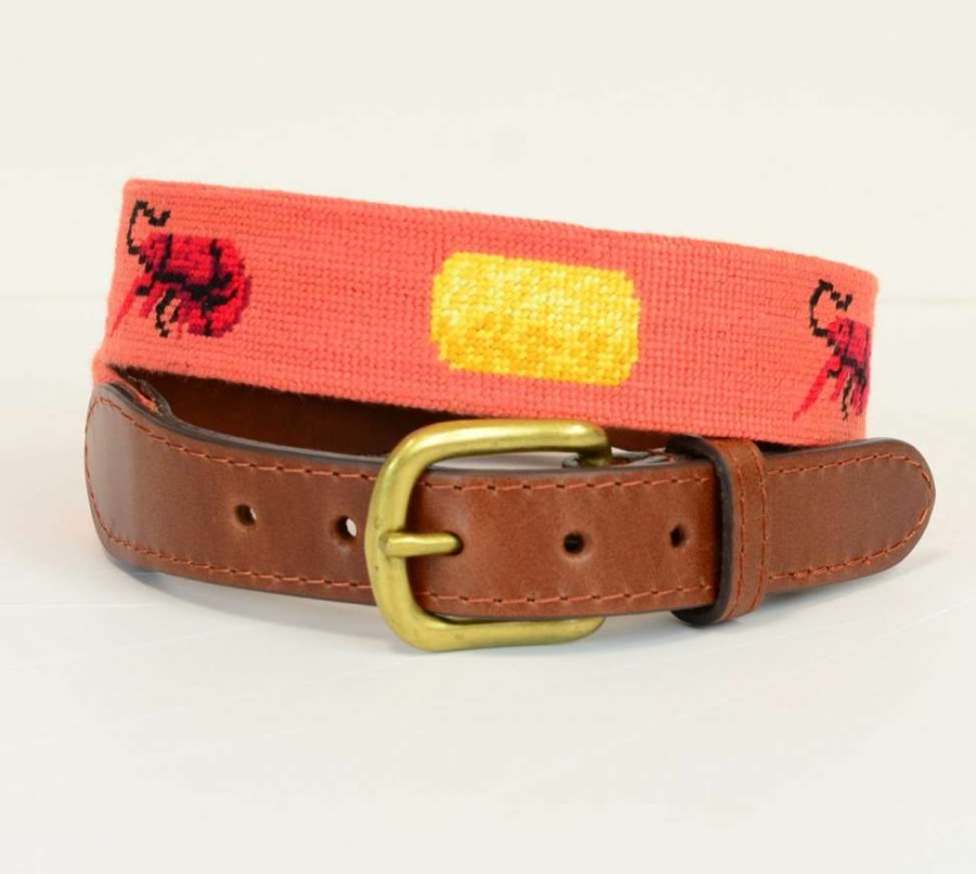 Men * | Discounts Crawfish Boil Needlepoint Belt By Smathers & Branson Melon