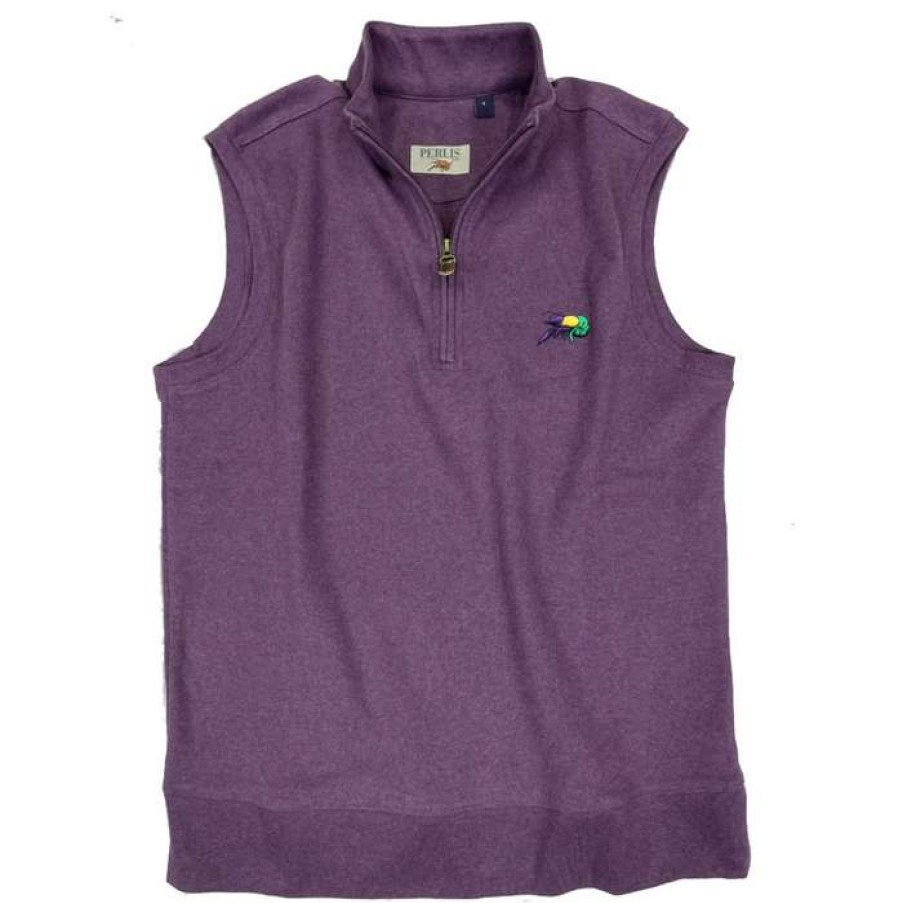 Crawfish * | Classical Crawfish Mardi Gras Cotton Blend 1/4 Zip Vest Purple