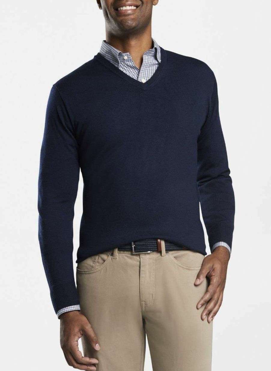 Men * | Hot Selling Merino Wool V-Neck Sweater By Peter Millar