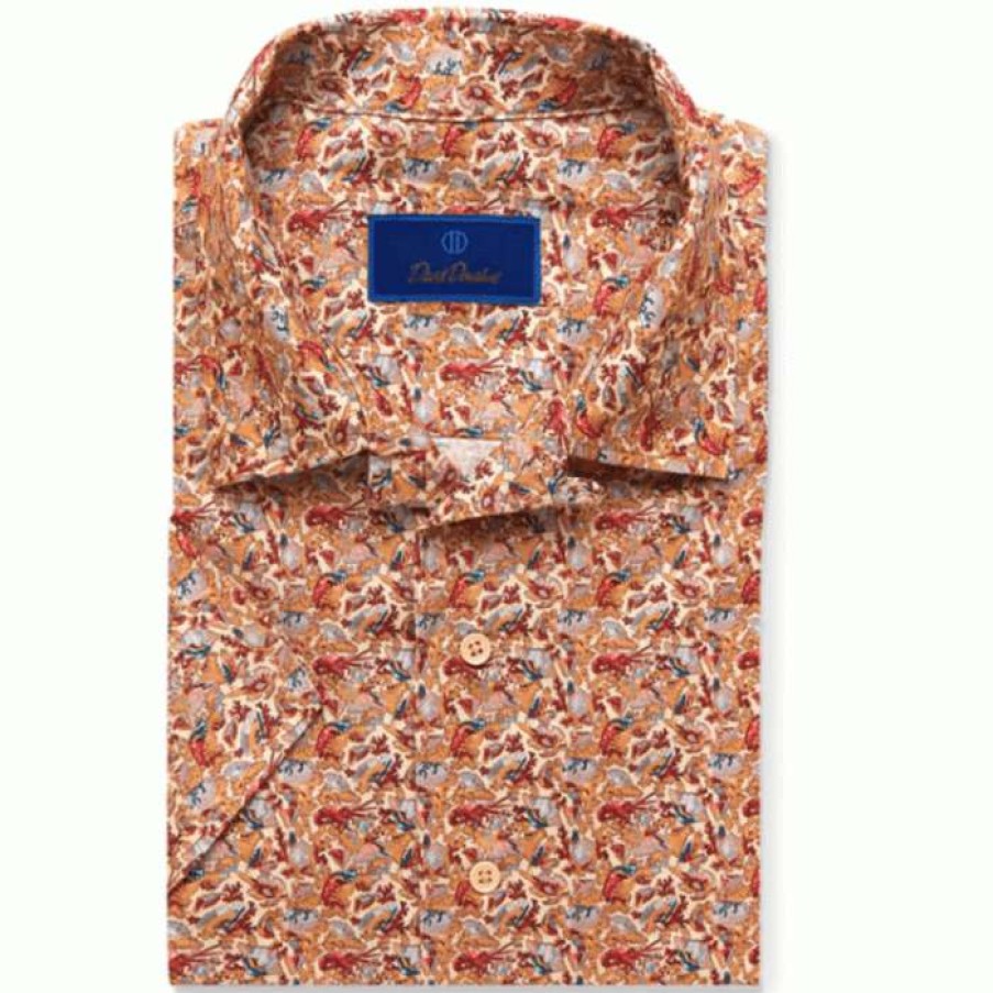 Men * | Sale Crawfish Fest Camp Shirt By David Donahue Coral