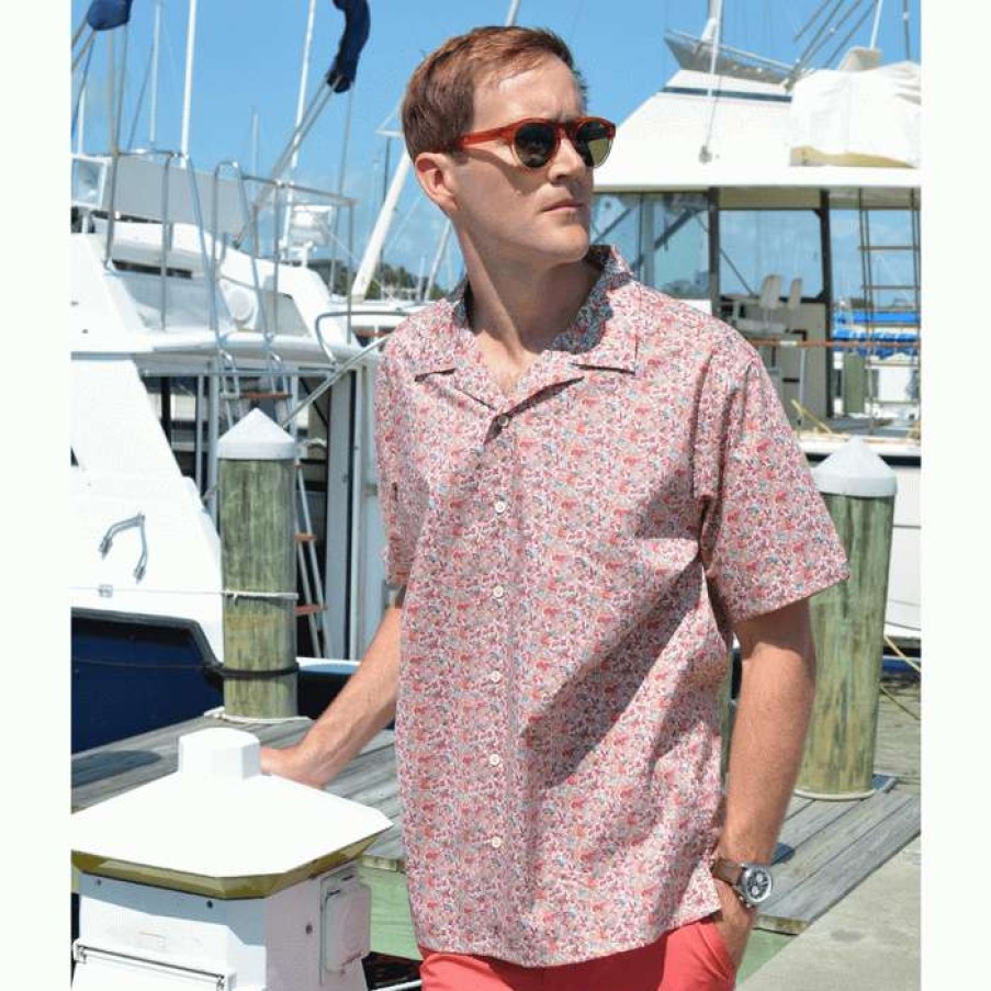 Men * | Sale Crawfish Fest Camp Shirt By David Donahue Coral