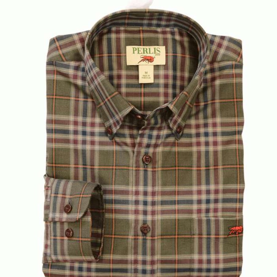 Crawfish * | Official Crawfish Multi Plaid Standard Fit Sport Shirt Olive