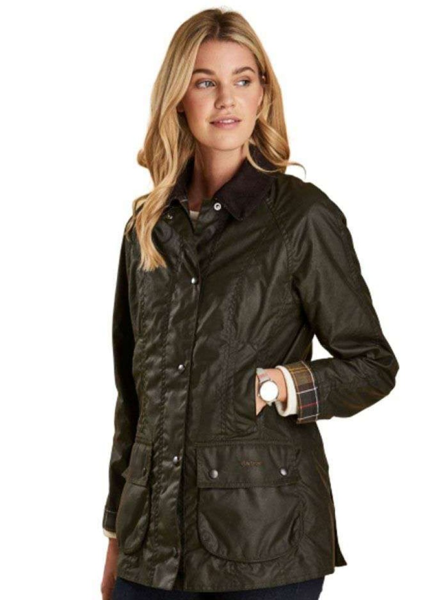 Women * | Classical Ladies Classic Beadnell Wax Jacket By Barbour Olive