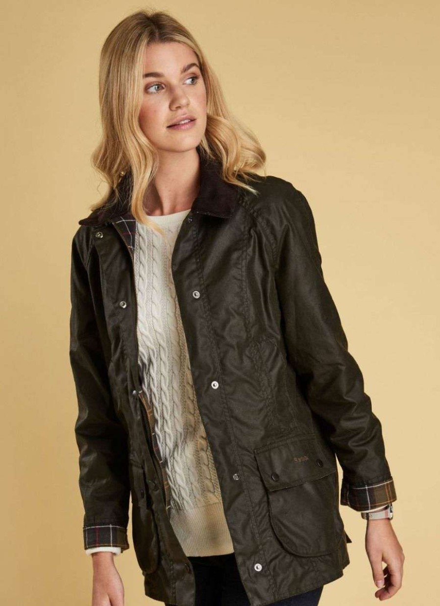 Women * | Classical Ladies Classic Beadnell Wax Jacket By Barbour Olive