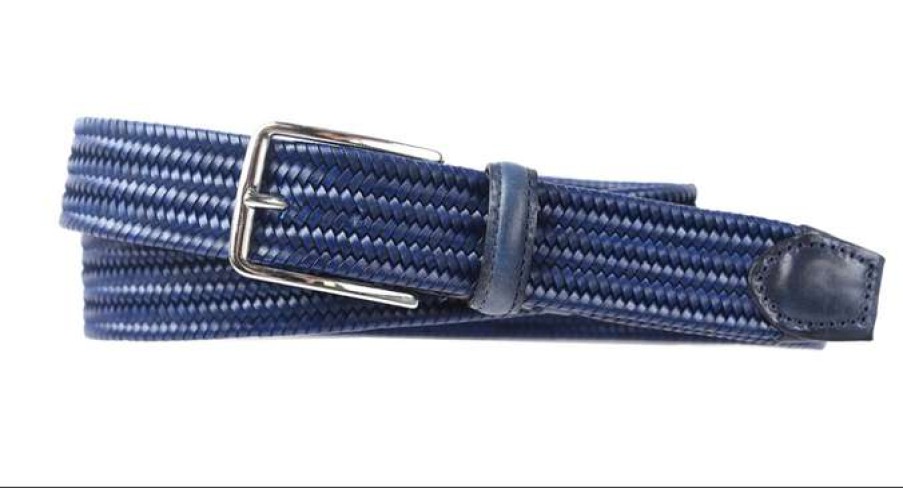 Men * | Best Price Braided Stretch Leather Belt By Martin Dingman Navy