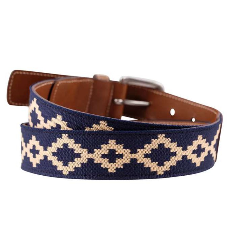 Men * | Lower Prices Corbina Cognac Leather Woven Belt By La Matera Navy/Khaki