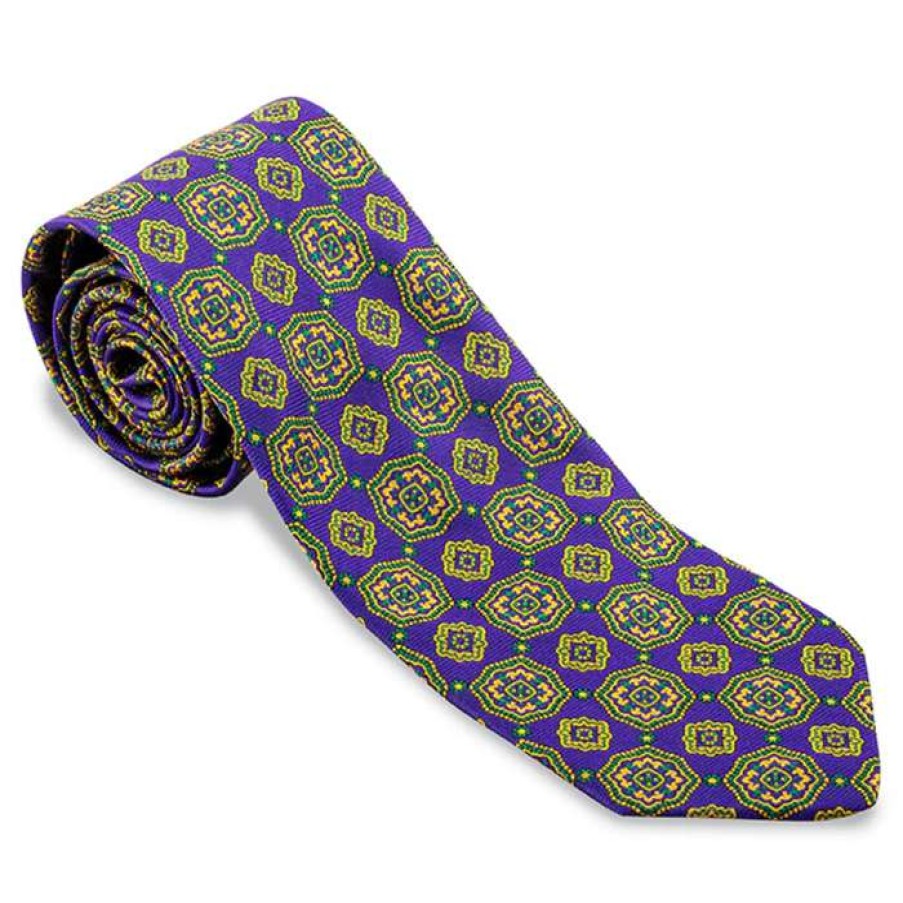 Men * | Lower Prices Medallion Mardi Gras Tie By Hanauer Purple