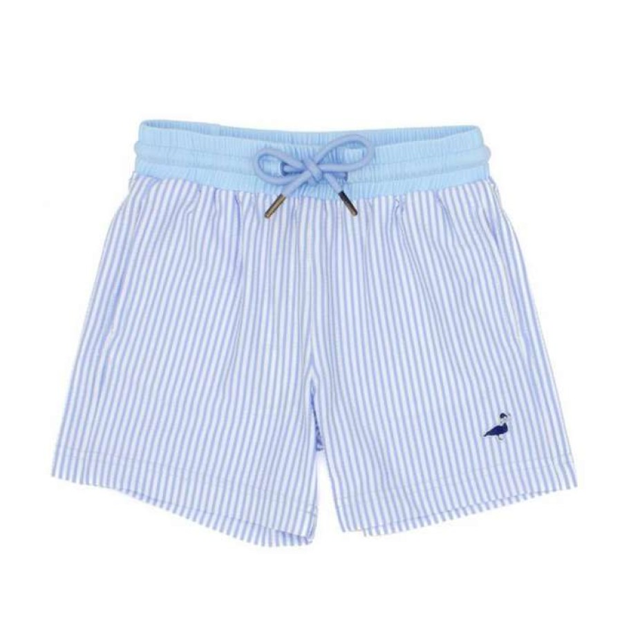 Kids * | Discounts Youth Seersucker Swim Trunk By Properly Tied Blue Seersucker