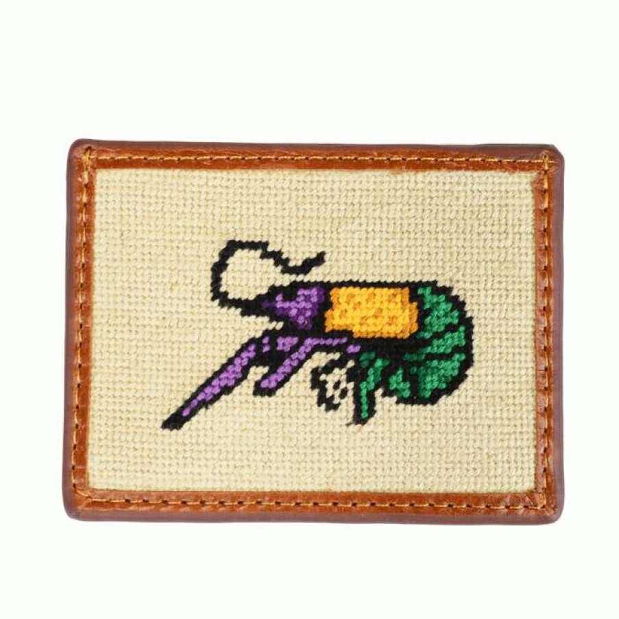 Crawfish * | Lower Prices Crawfish Tri Color Mardi Gras Credit Card Wallet Khaki