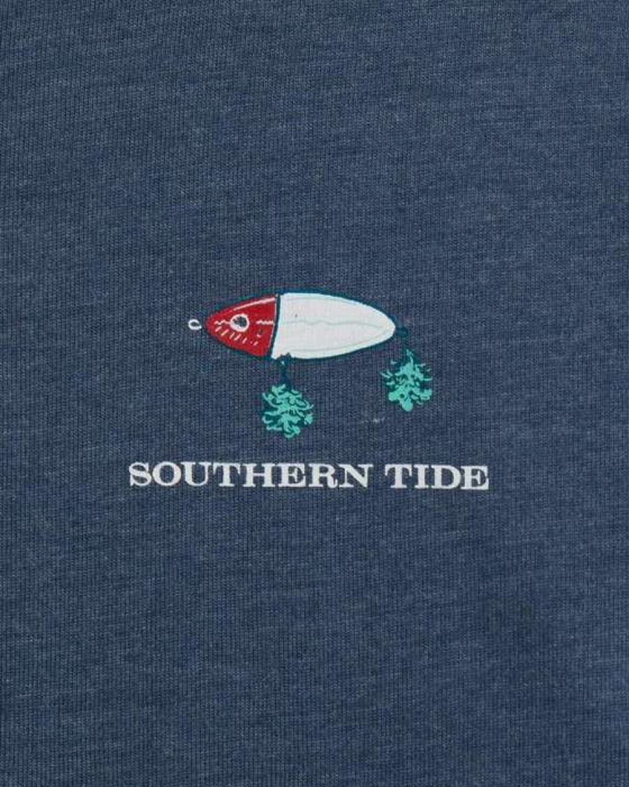 Kids * | 100% Guarantee Youth Merry Fishmas Heather Tee By Southern Tide Heather Light Indigo