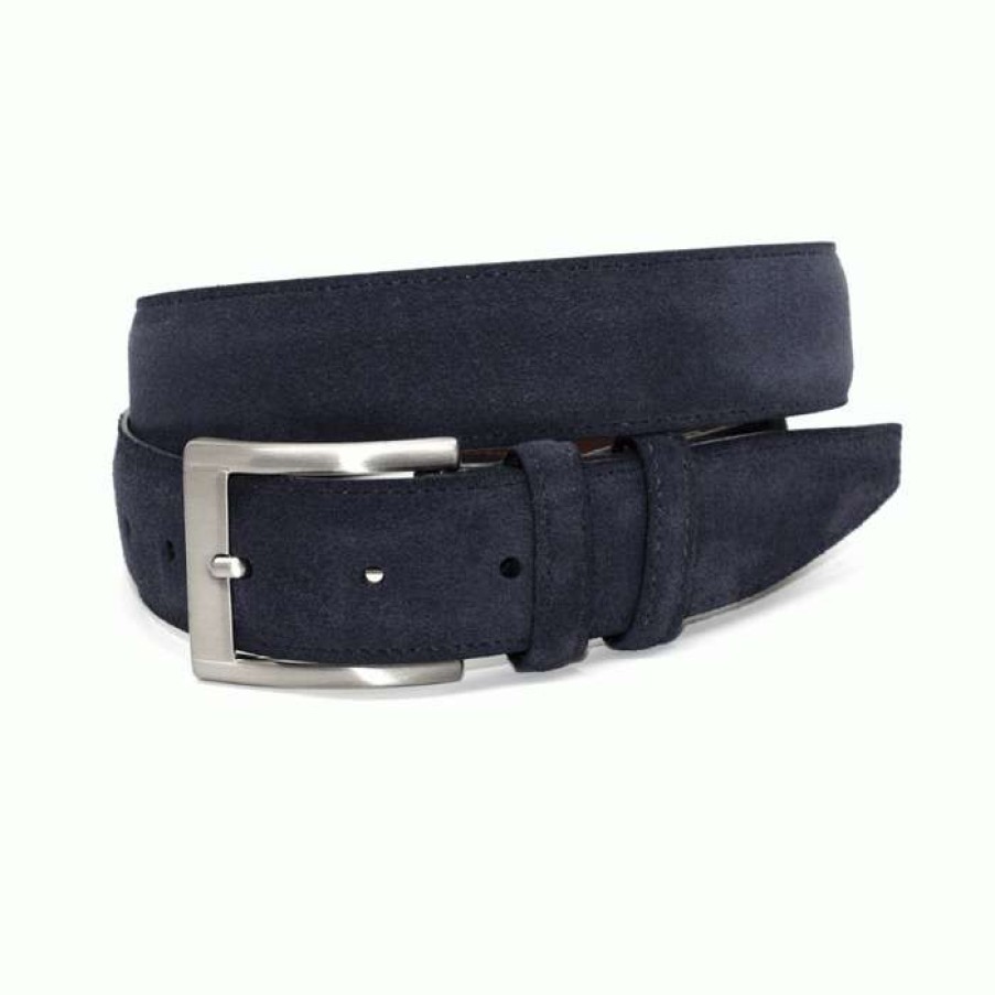 Men * | 100% Guarantee Italian Calf Suede Belt By Torino Navy