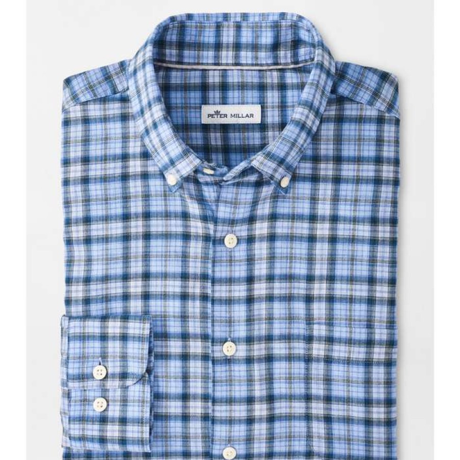 Men * | Best Price Page Autumn Soft Cotton Sports Shirt By Peter Millar Cottage Blue