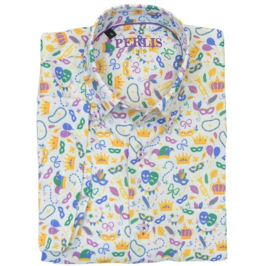 Men * | Sale Perlis 1939 Mardi Gras Sport Shirt White