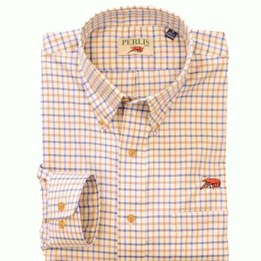 Crawfish * | Latest Crawfish Framed Tattersal Wrinkle Free Classic Fit Blue/Tan