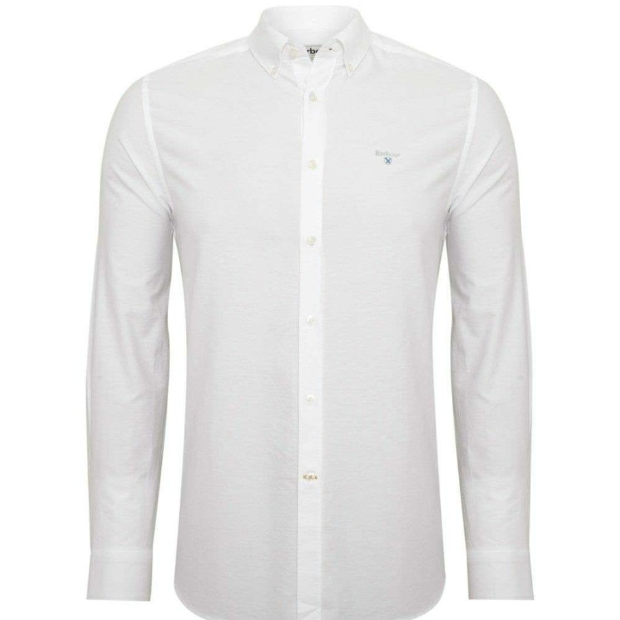 Men * | Hot Selling 100% Cotton Solid Oxford Sport Shirt By Barbour White