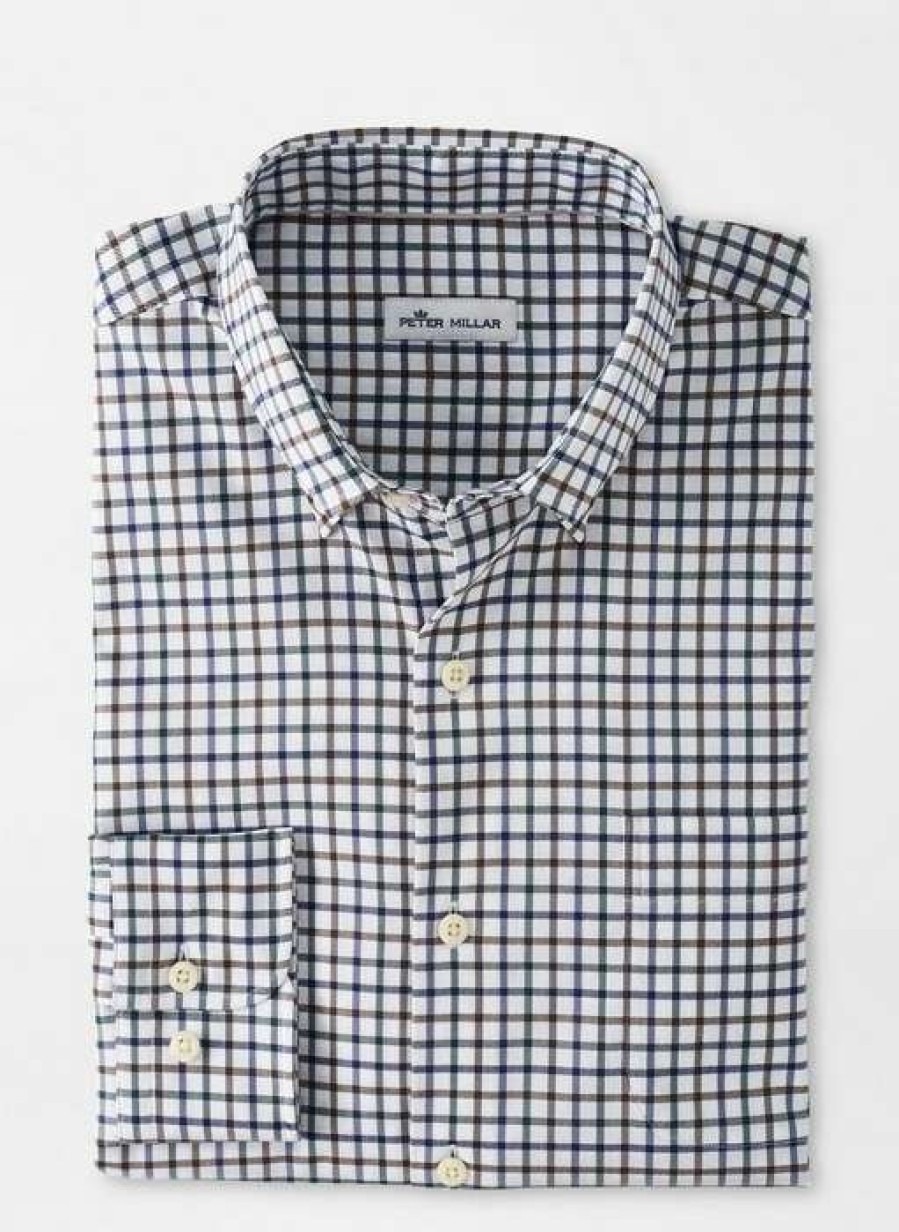 Men * | Classical Richmond Cotton Blend Sport Shirt By Peter Millar Nordic Pine