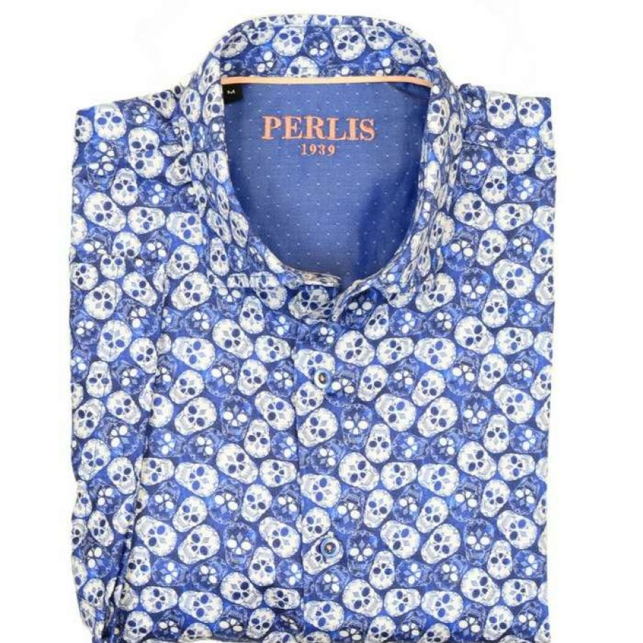 Men * | Special Perlis 1939 Skull Print Sports Shirt Royal