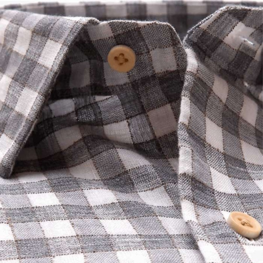 Men * | Good Quality 78% Linen Textured Gingham Sport Shirt By David Donahue