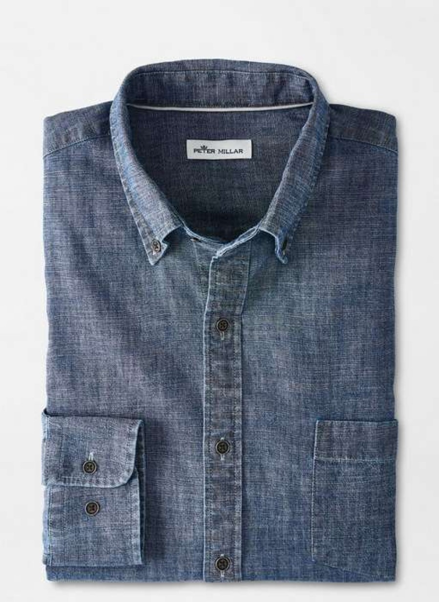 Men * | Classical Tamworth Chambray Sport Shirt By Peter Millar Indigo