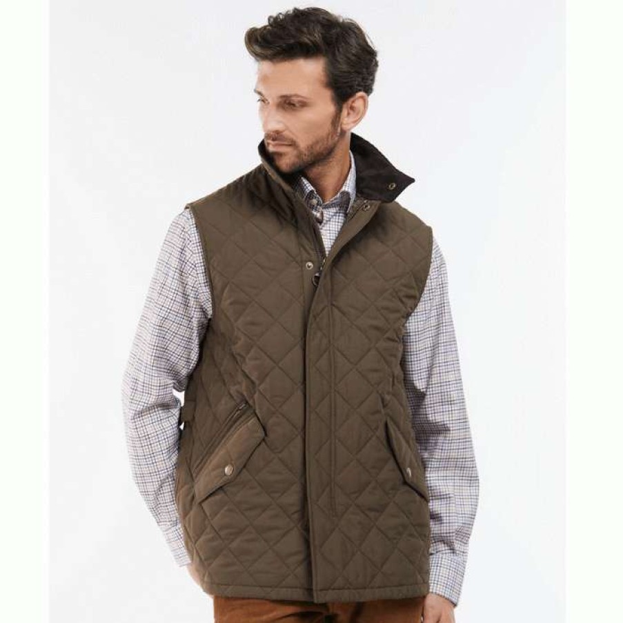 Men * | Official Shoveler Gilet Vest By Barbour Olive