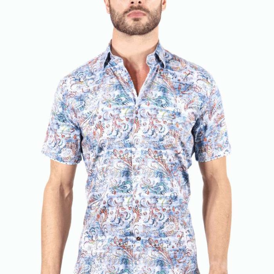 Men * | 100% Guarantee Paisley Gradient Sport Shirt By Luchiano Visconti Blue