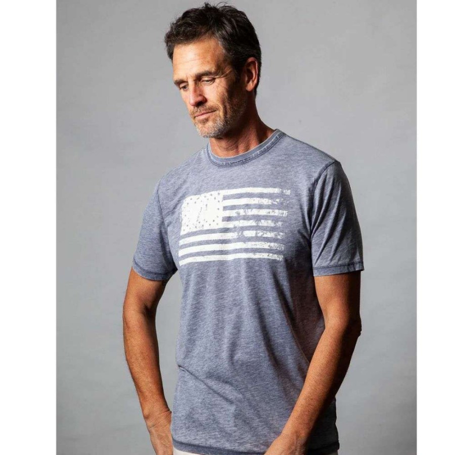 Men * | Hot Selling Distressed American Flag Tee By True Grit Dark Navy