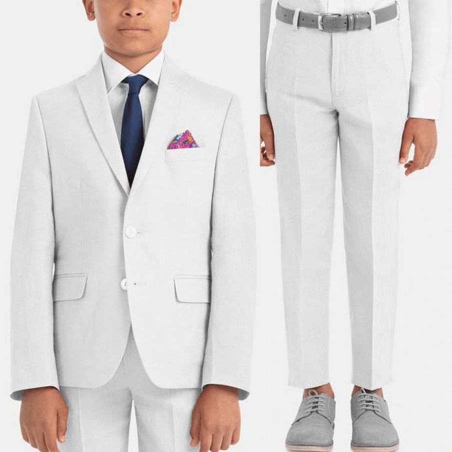 Kids * | Classical Boys Perlis Label 100% Linen Suit White