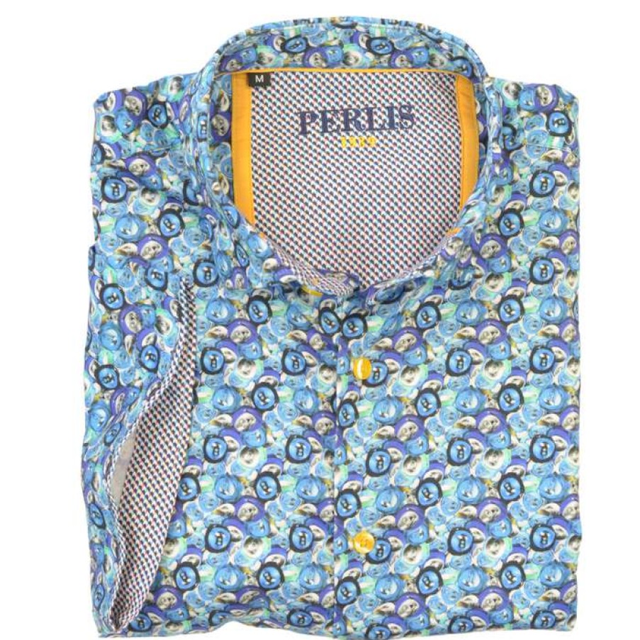 Men * | Good Quality Perlis 1939 Beer Cans Sport Shirt By Luchiano Visconti Aqua