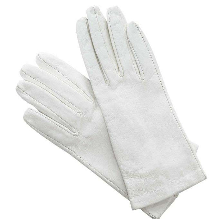 Women * | Top Selling Ladies Carolina Amato Wrist Length Leather Gloves White