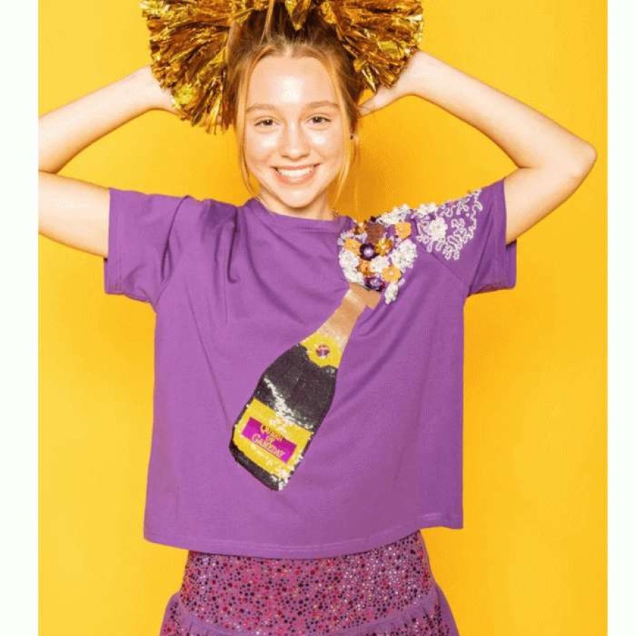 Women * | Special Ladies Popping Champagne Tee By Queen Of Sparkles Purple