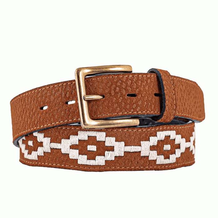 Men * | New El Campo Tan Leather Polo Belt By La Matera Tan Dimple/Lt Khaki