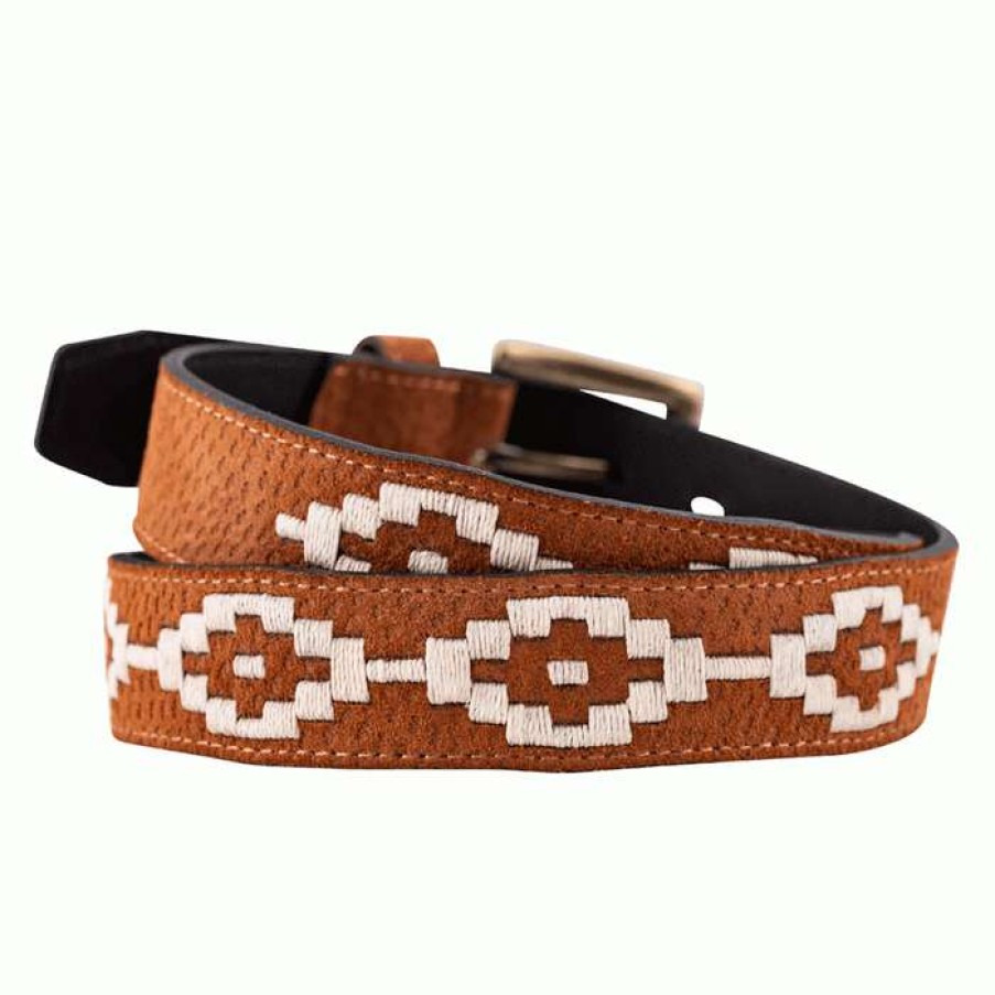 Men * | New El Campo Tan Leather Polo Belt By La Matera Tan Dimple/Lt Khaki