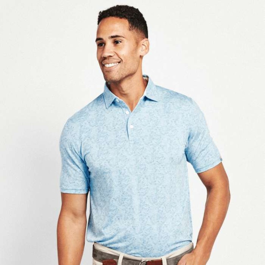 Men * | Clearance Golf Course Print Lightweight Polo By Tasc Clear Blue