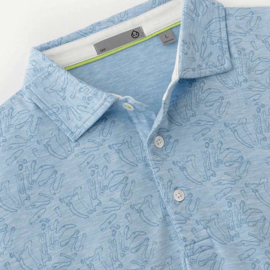 Men * | Clearance Golf Course Print Lightweight Polo By Tasc Clear Blue