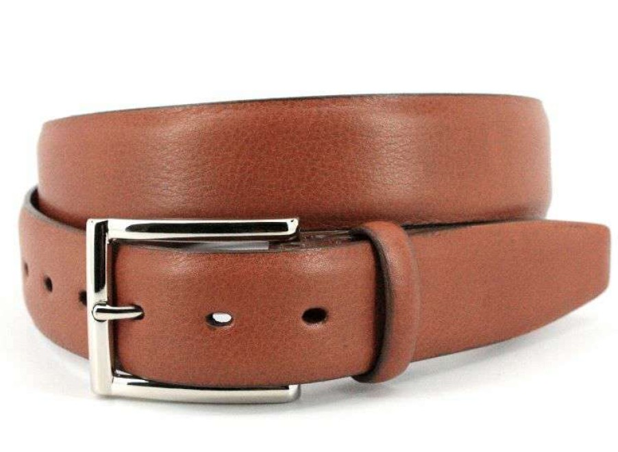 Men * | New Italian Glazed Milled Leather Calkskin Belt By Torino Tan