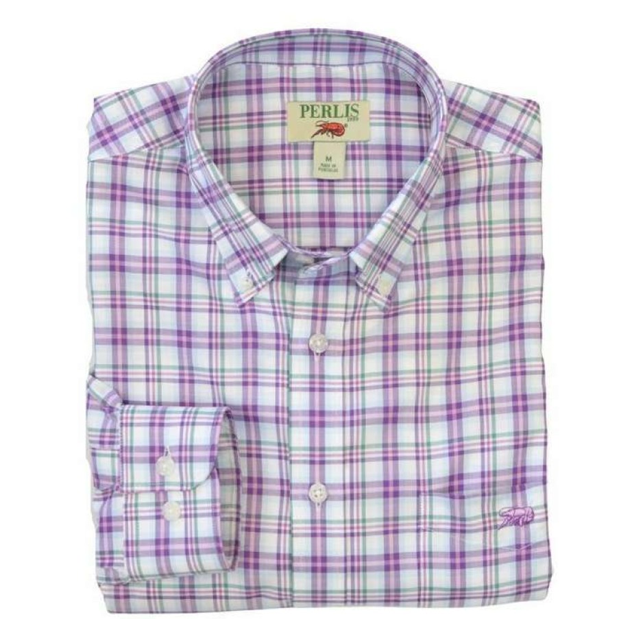 Crawfish * | Clearance Crawfish Pink Check Standard Fit Sport Shirt Purple