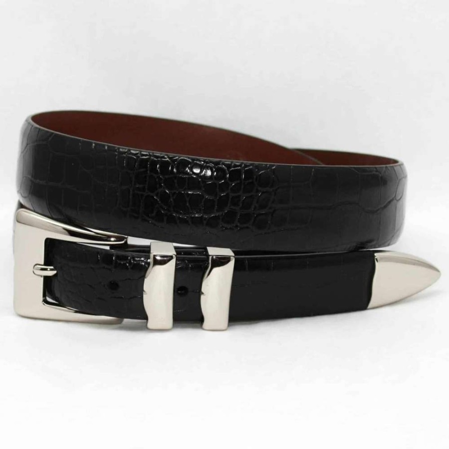 Men * | Official Alligator Embossed Calfskin Belt Black