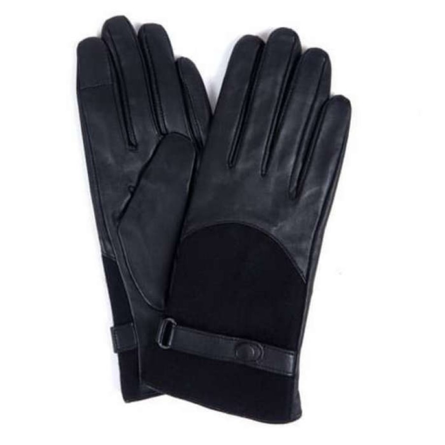 Women * | Best Price Ladies Blair Leather Wool Gloves By Barbour Black