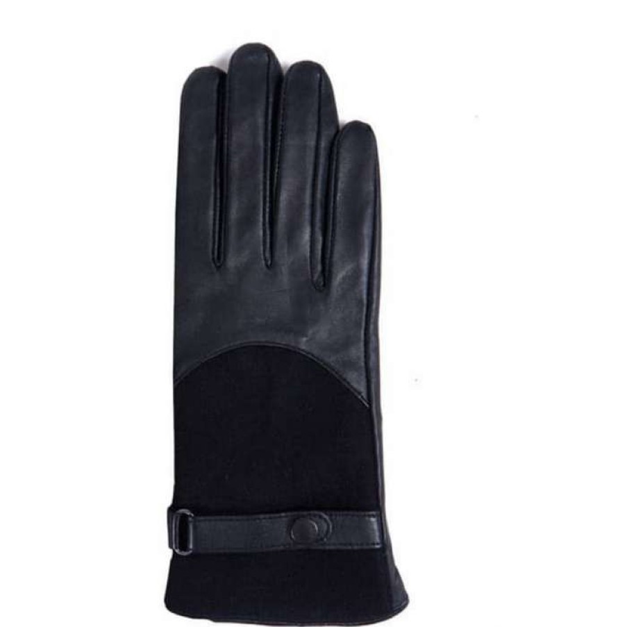 Women * | Best Price Ladies Blair Leather Wool Gloves By Barbour Black