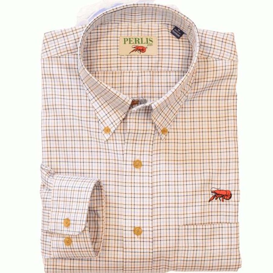 Crawfish * | Discounts Crawfish Mini Check Wrinkle Free Classic Fit Sport Shirt Black/Blue